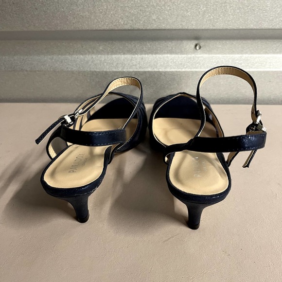Paradox London Women's Navy Shimmer Wide Fit Kitten Heel Sandal - Size 10M - Picture 6 of 9